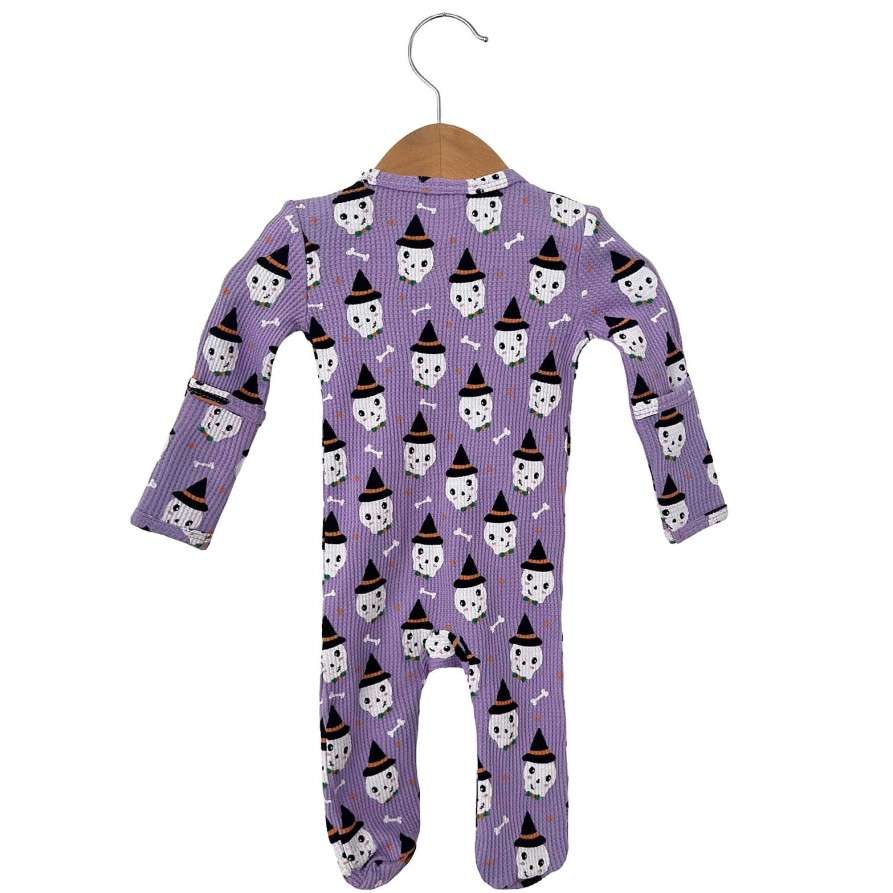 Boy SpearmintLOVE | Organic Waffle Basic Zip Footie, Spooky Skeleton