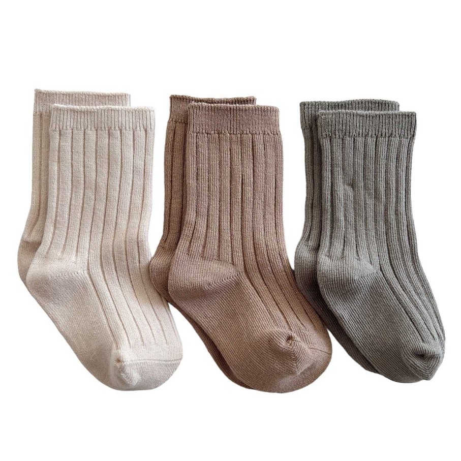 Accessories Sold by SpearmintLOVE | 3-Pack Basic Ribbed Socks, Cream, Clay, Sage