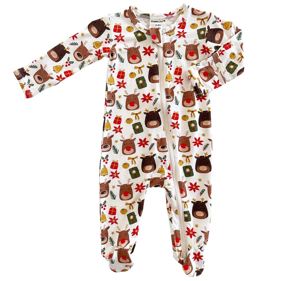 Boy SpearmintLOVE | 2-Way Zip Footie, Reindeer Friends