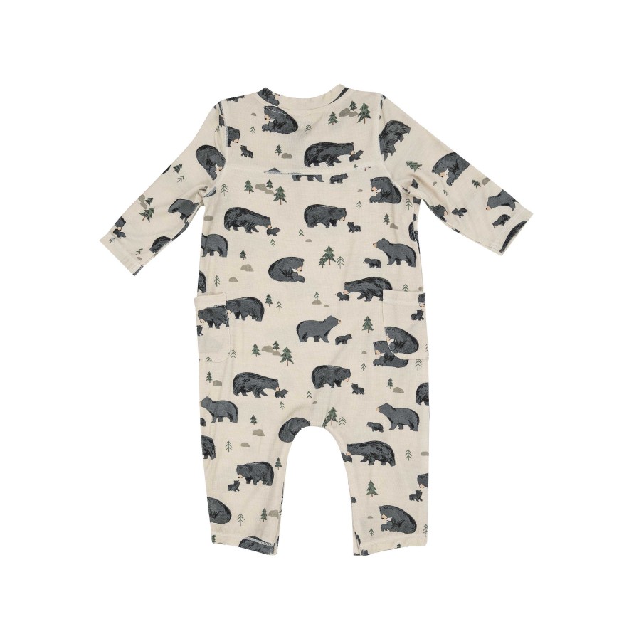 Boy Angel Dear | Henley Romper, Black Bear