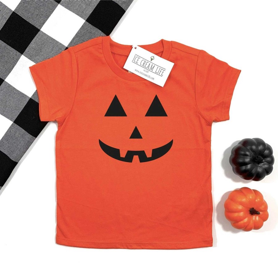 Boy Ice Cream Life | Jack-O-Lantern Face Halloween Kid'S Graphic Tee, Orange