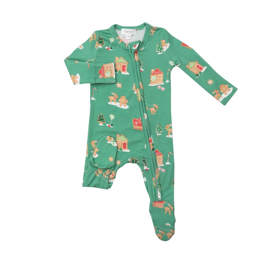 Boy Angel Dear | Zip Footie, Green Gingerbread Sleigh