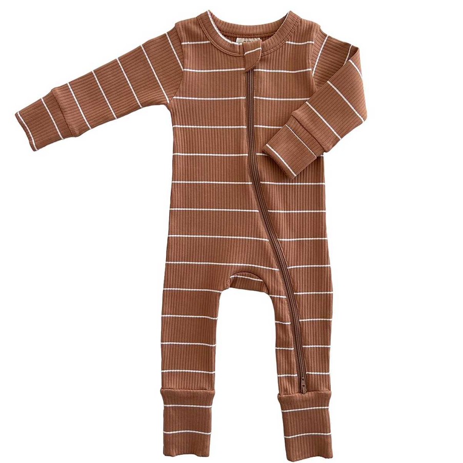 Boy SIIX Collection | Saddle Stripe / Organic Ribbed 2-Way Zip Romper