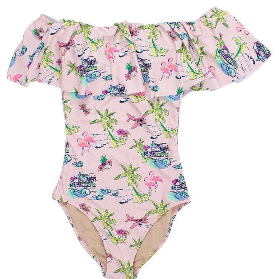 Girl Shade Critters | Women'S Off Shoulder Swimsuit, Pink Tiki