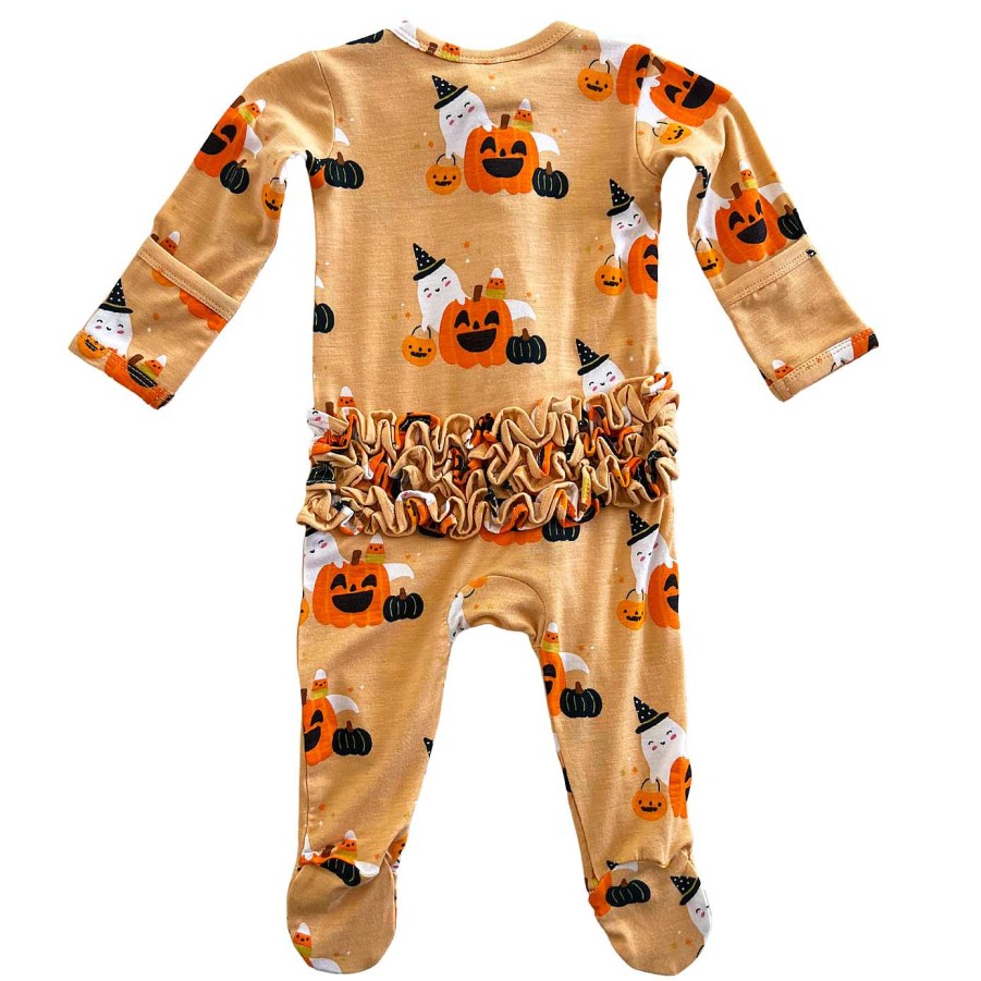 Girl SpearmintLOVE | 2-Way Ruffle Zip Footie, Halloween Cluster