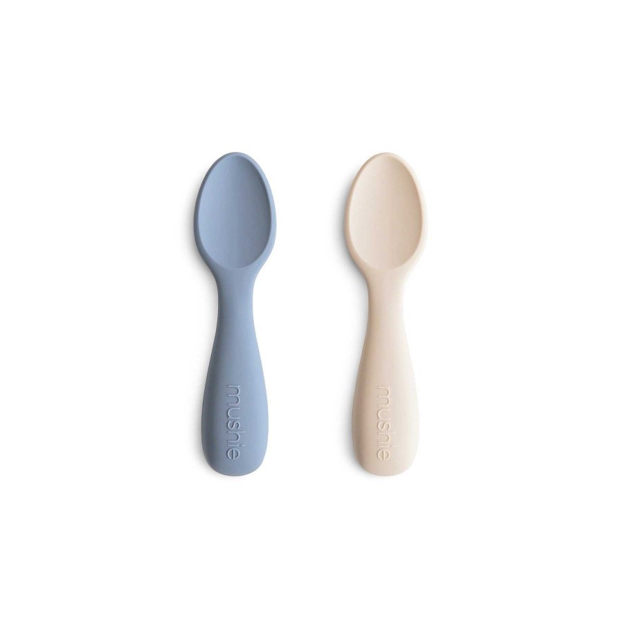 Baby Stuff mushie Utensils | 2-Pack Silicone Toddler Starter Spoons, Tradewinds/Shifting Sand