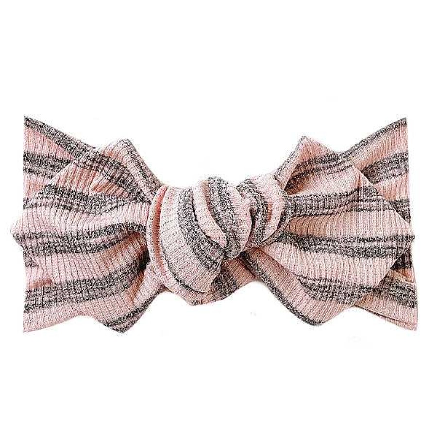 Girl Eyee Kids | Top Knot Headband, Ribbed Blush/Grey Stripe