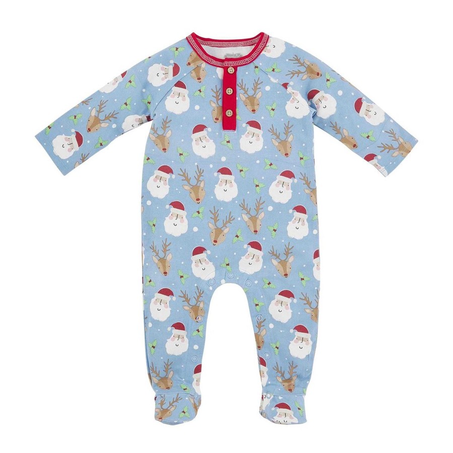 Boy Mud Pie | Footed Romper, Blue Santa & Reindeer