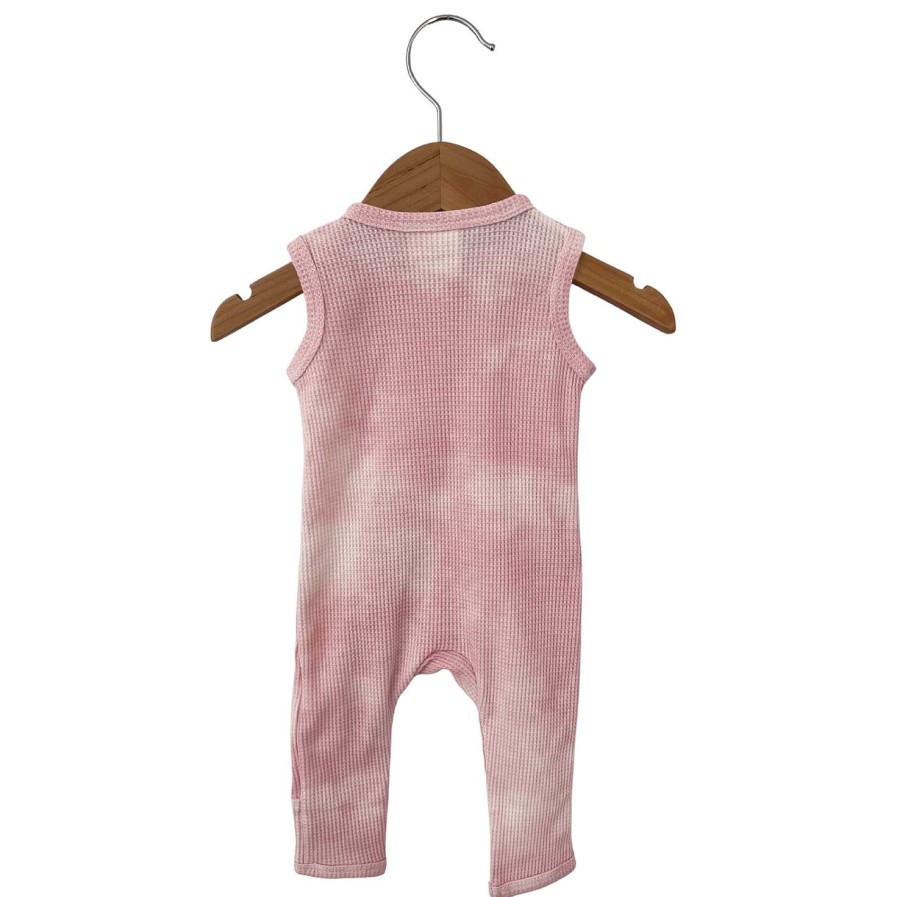 Girl SpearmintLOVE | Organic Waffle Sleeveless Zip Romper, Ballet Pink Tie Dye