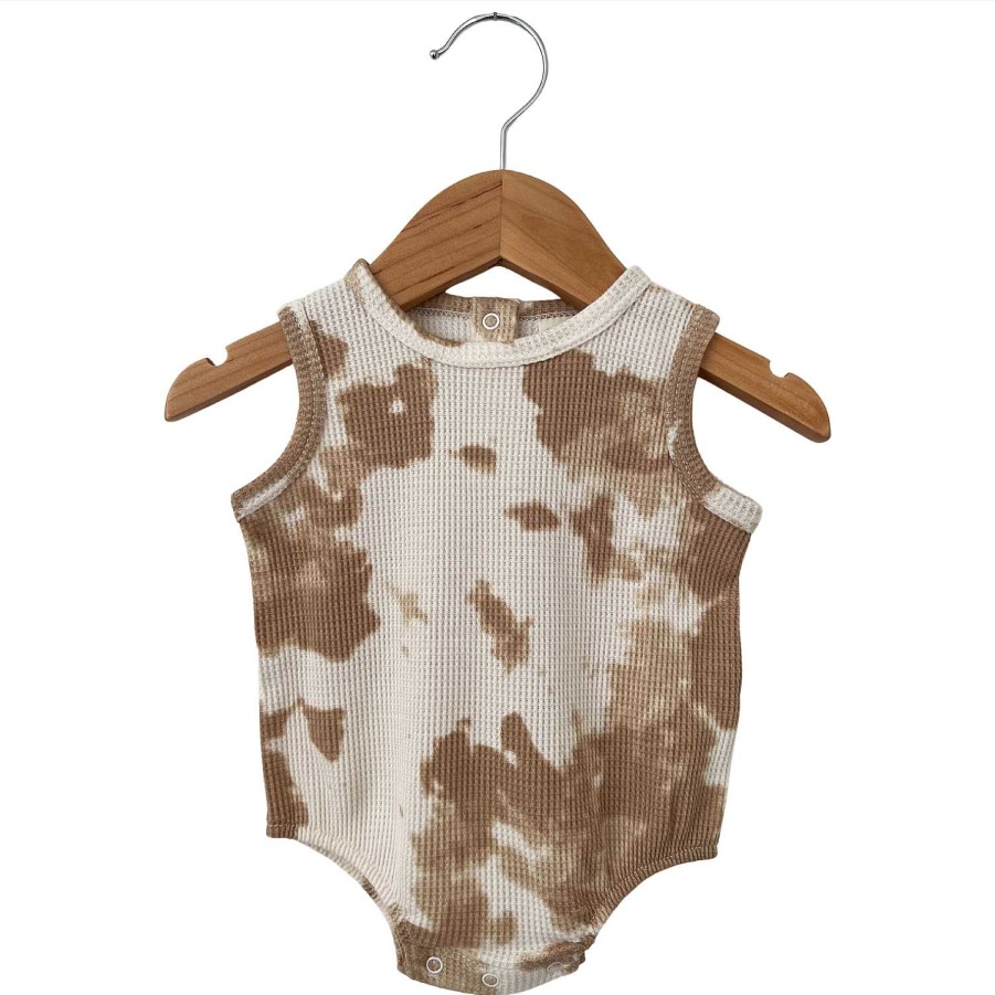 Girl SpearmintLOVE | Organic Waffle Bubble Romper, Almond Tie Dye