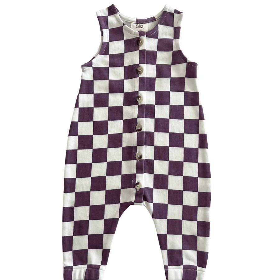 Boy SIIX Collection | Berry Cheesecake Checkerboard / Organic Bay Jumpsuit