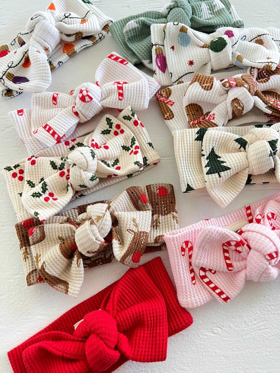 Girl SpearmintLOVE | Organic Waffle Knot Bow, Candy Cane