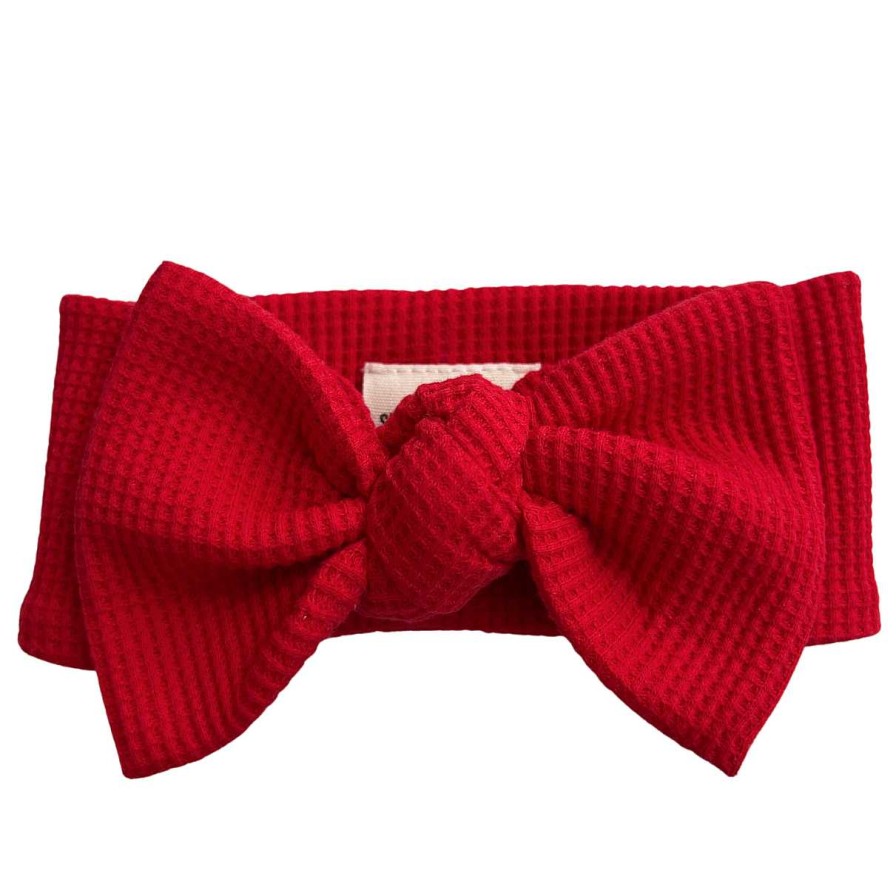 Girl SpearmintLOVE | Organic Waffle Knot Bow, Red