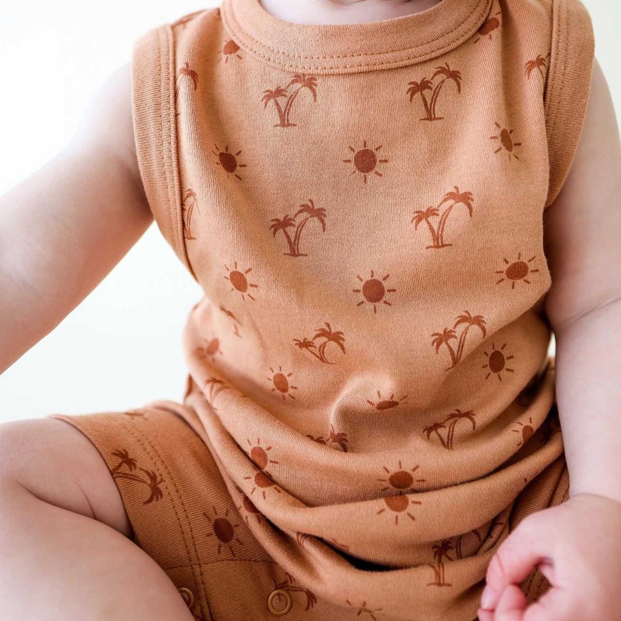 Boy Parade Baby | Organic Tank Romper, Cinnamon Palms