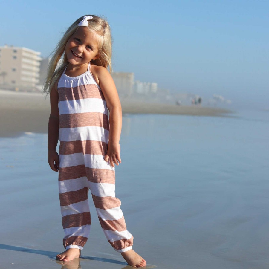 Girl L'ovedbaby | Kids' Organic Slub Jersey Halter Romper, Adobe Stripe