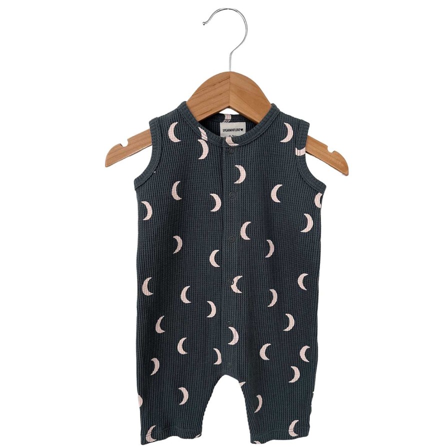 Boy SpearmintLOVE | Organic Waffle Easy Romper, Moon