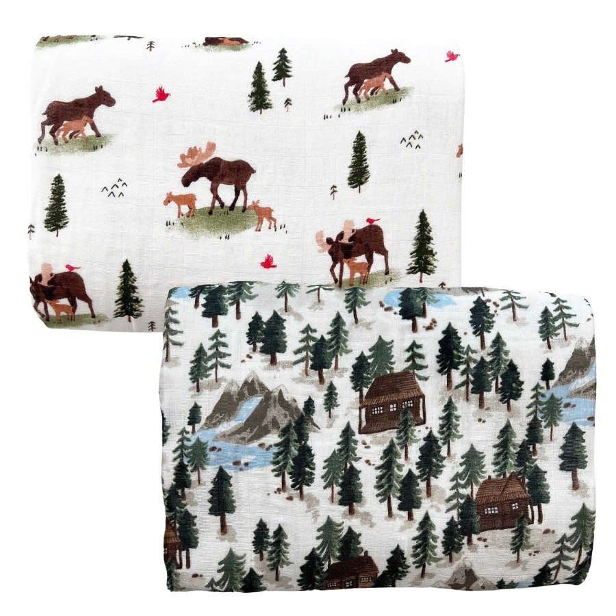 Baby Stuff Angel Dear | 2-Pack Muslin Swaddles, Moose/Vintage Cabin