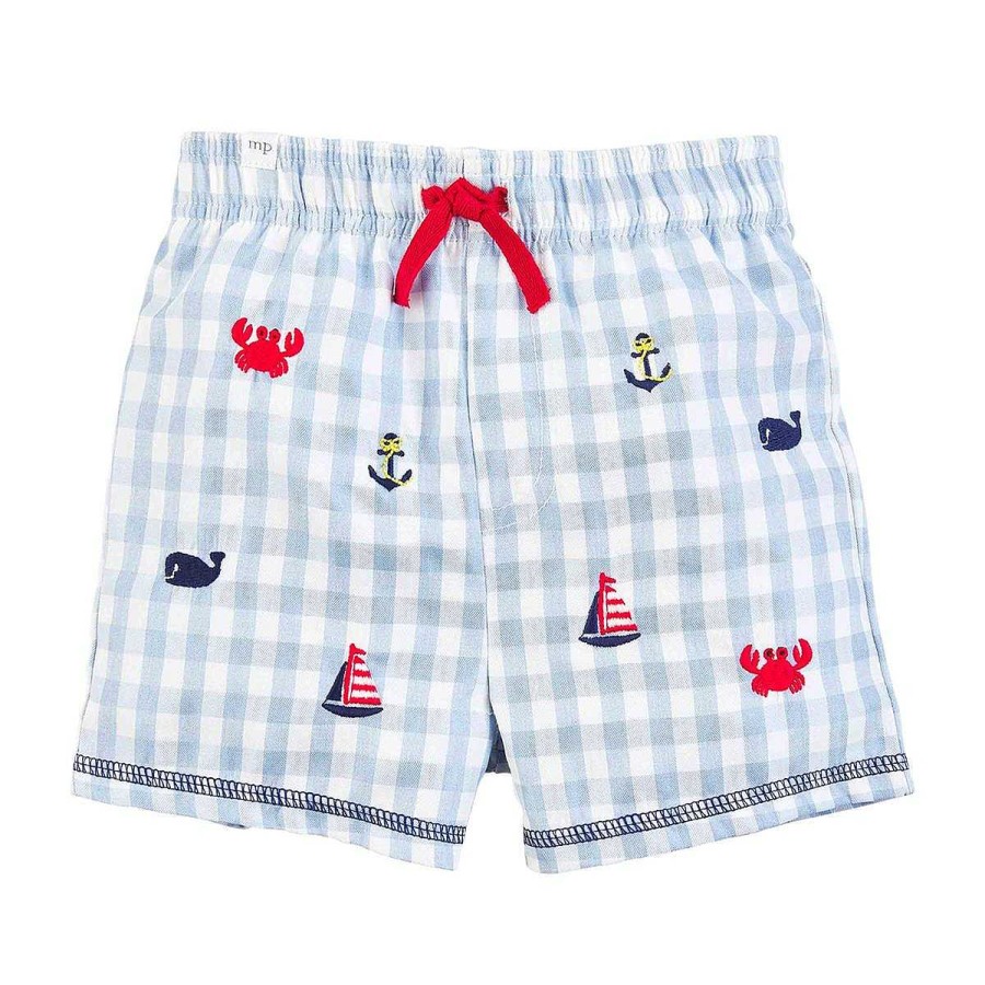 Boy Mud Pie | Nautical Schiffli Gingham Swim Trunks