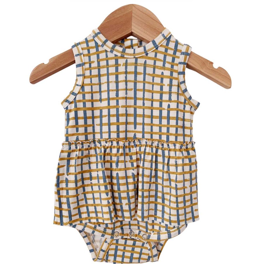 Girl SpearmintLOVE | Sleeveless Skirted Bodysuit, Blue Check