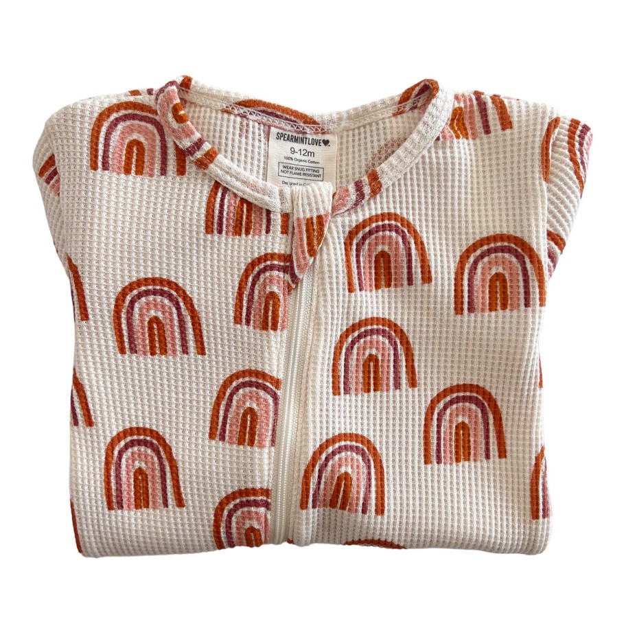 Girl SpearmintLOVE | Organic Waffle Basic Zip Footie, Rust Rainbow