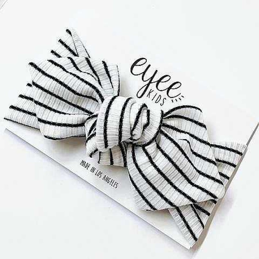 Girl Eyee Kids | Top Knot Headband, Ribbed Dark Navy Stripe