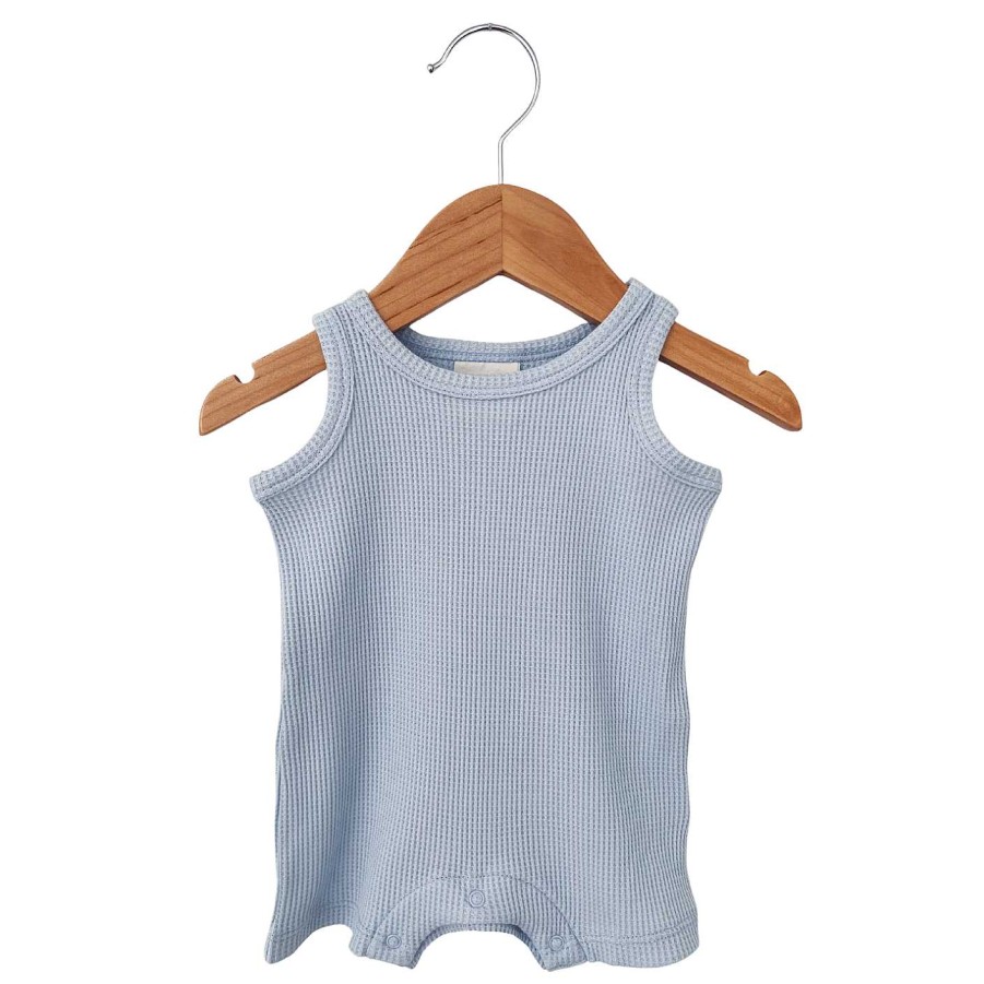 Boy SpearmintLOVE | Organic Waffle Shortie Romper, Baby Blue