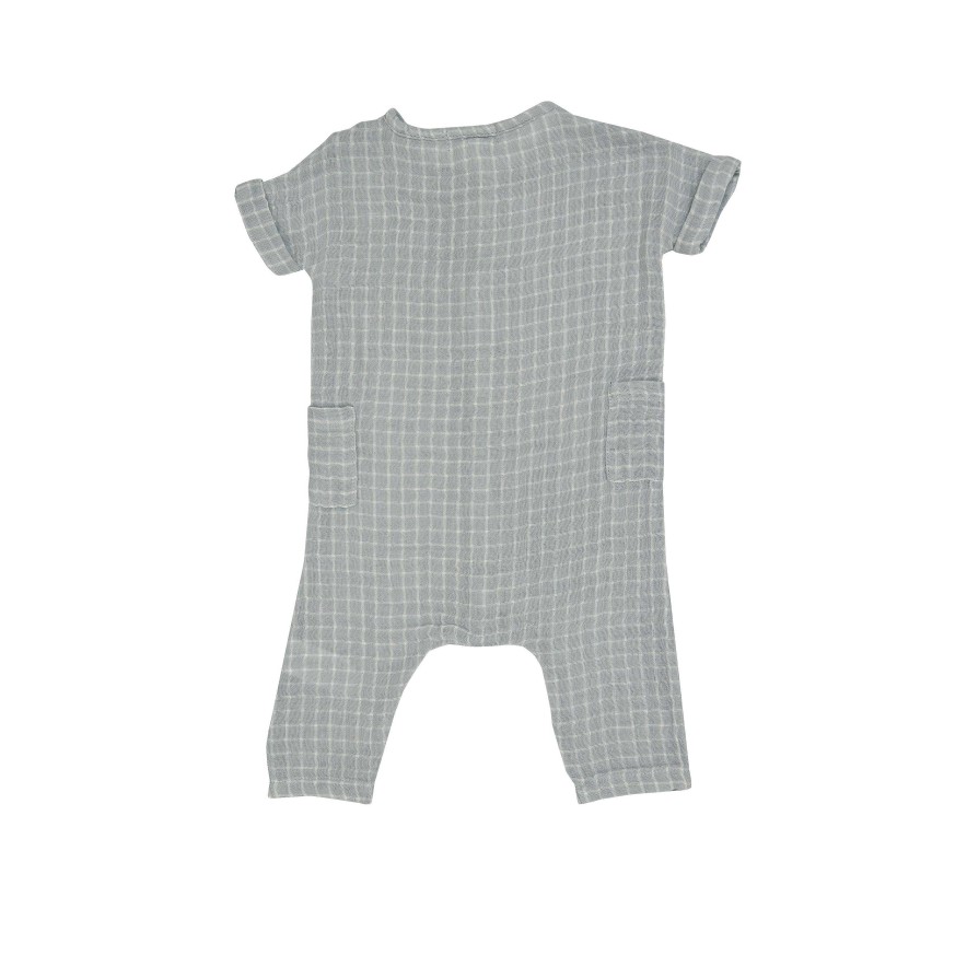 Boy Angel Dear | Muslin Dolman Front Closure Romper, Grey Grid