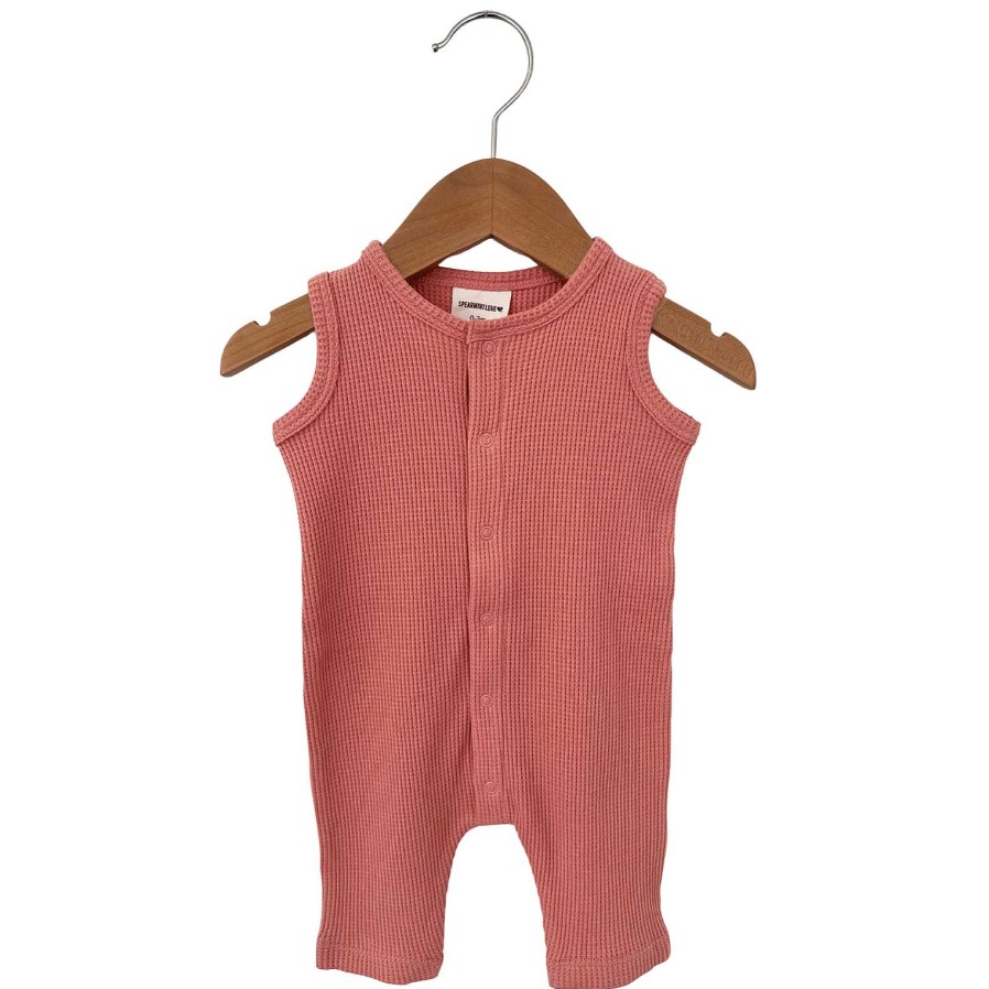 Girl SpearmintLOVE | Organic Waffle Easy Romper, Dusty Rose