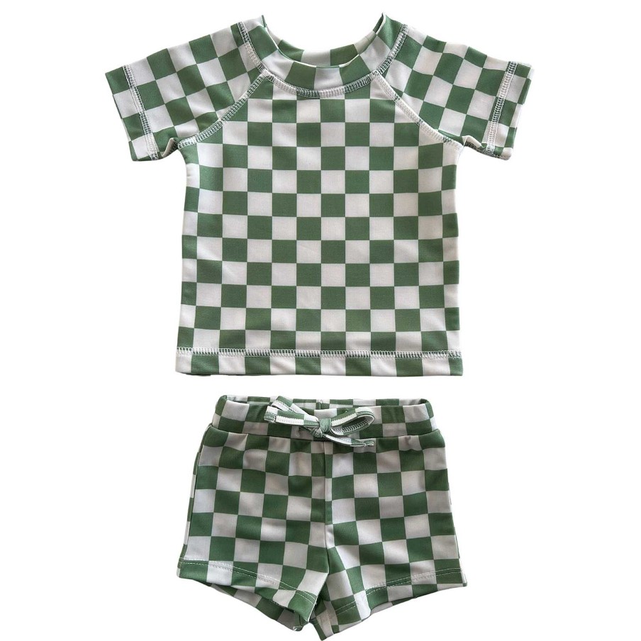 Boy SIIX Collection | Lime Checkerboard / Cove Rashguard Set / Upf 50+