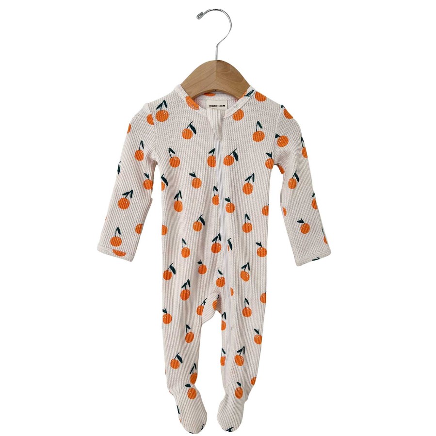 Boy SpearmintLOVE | Organic Waffle Basic Zip Footie, Oranges