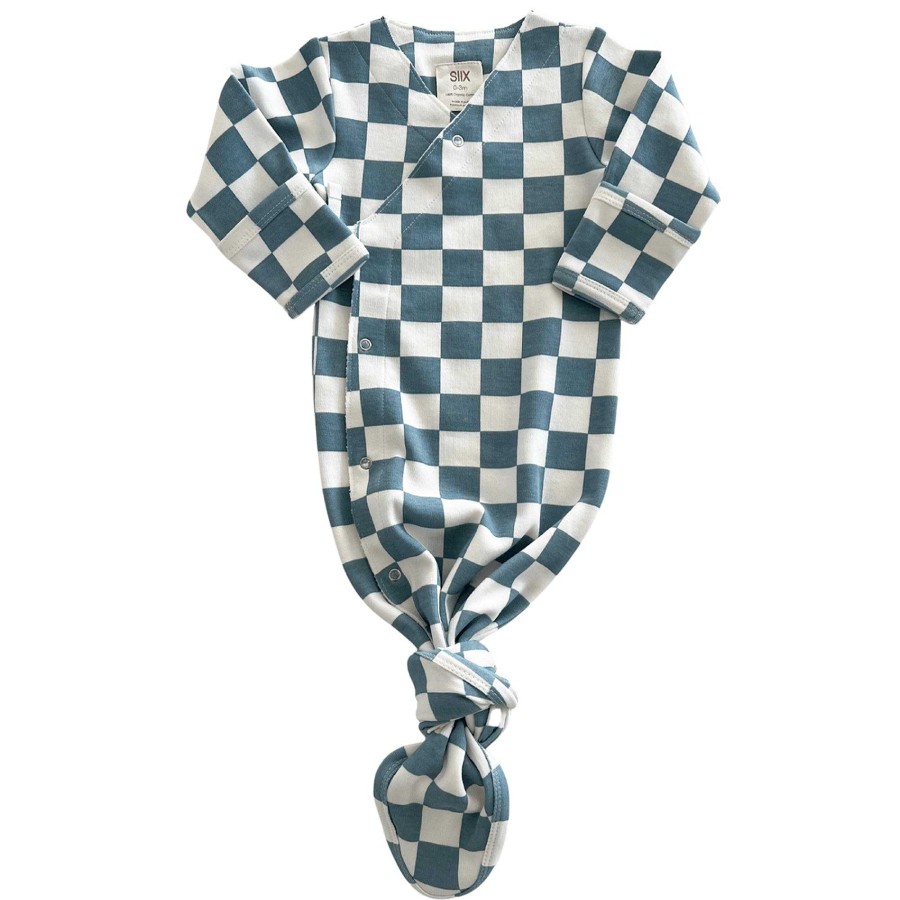 Boy SIIX Collection | Blueberry Muffin Checkerboard / Organic Kimono Knot Gown