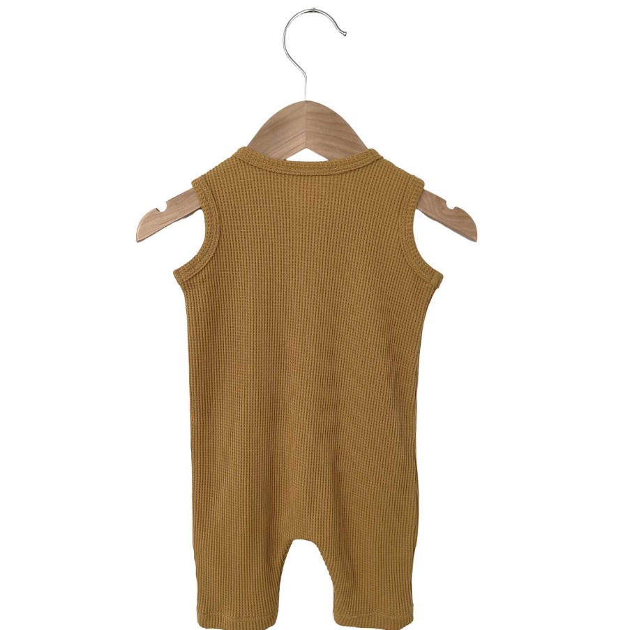 Boy SpearmintLOVE | Organic Waffle Easy Romper, Honey