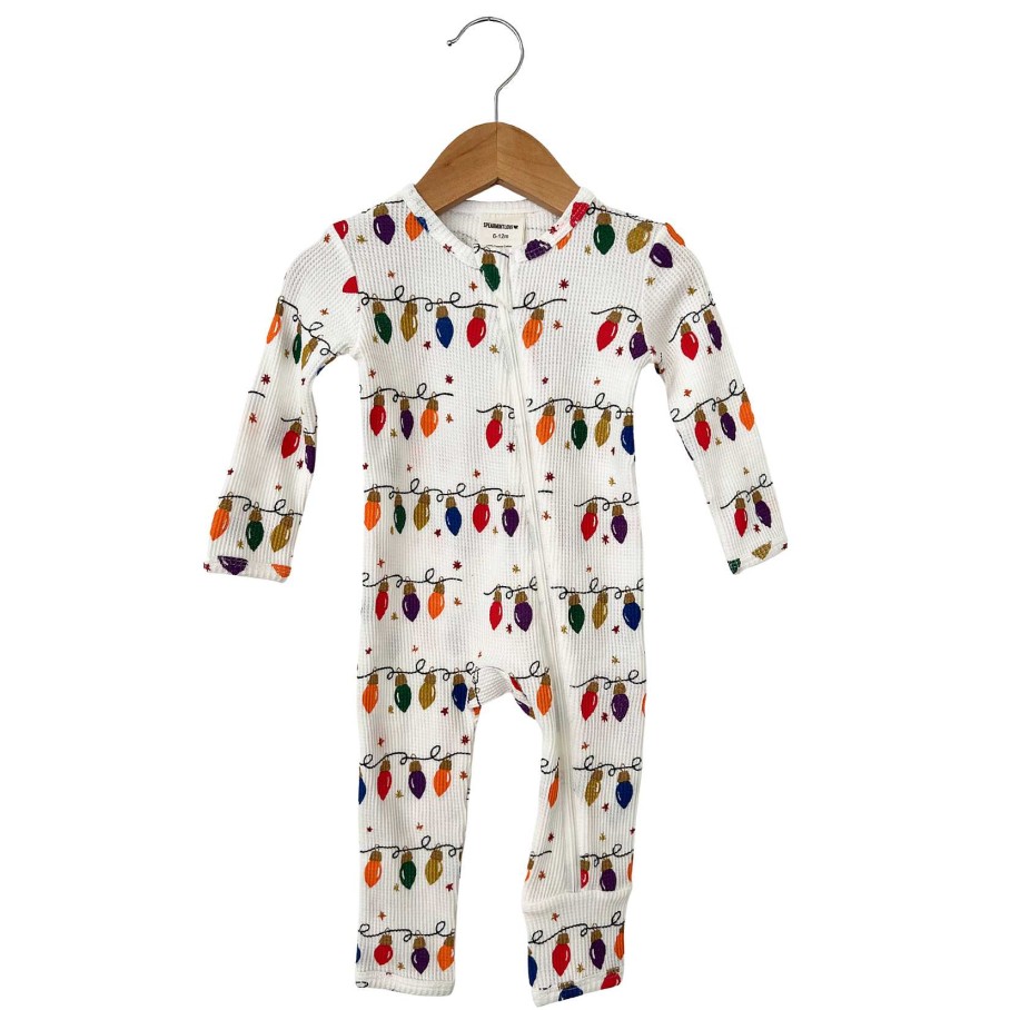 Boy SpearmintLOVE | Organic Waffle Basic Zip Romper, Christmas Lights