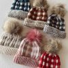 Accessories Huggalugs | Buffalo Check Fur Pom Hat, Pebble