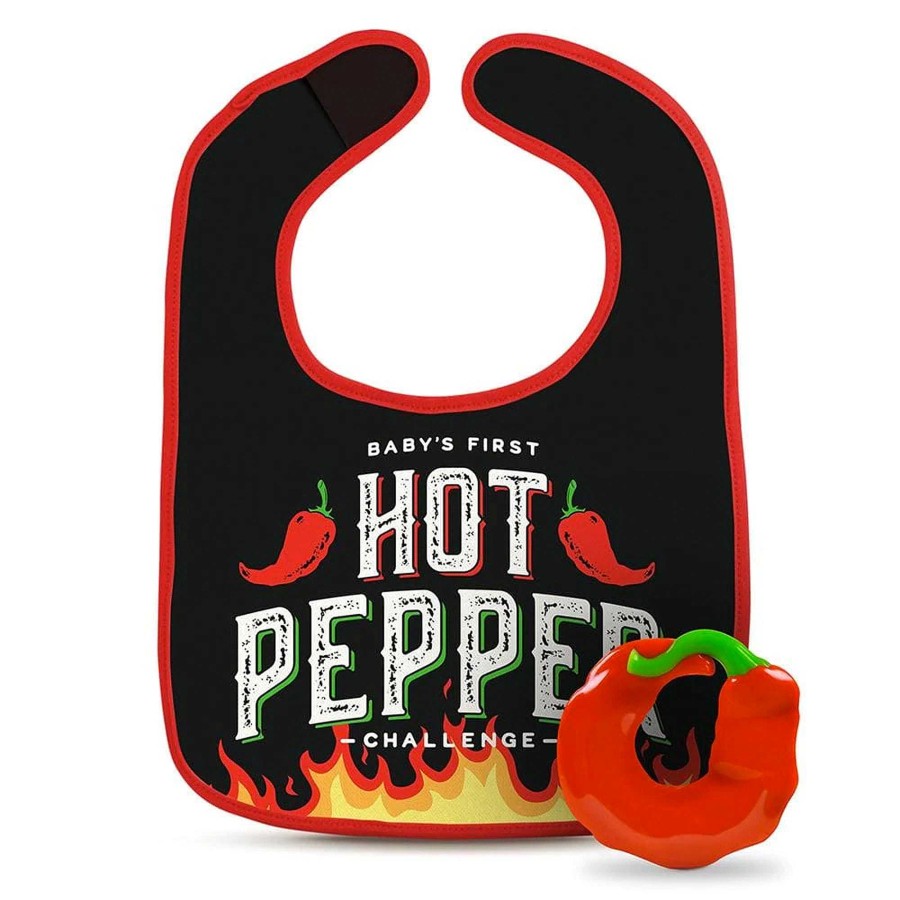 Girl Fred & Friends | Dressed To Spill Bib & Teether Set, Hot Pepper