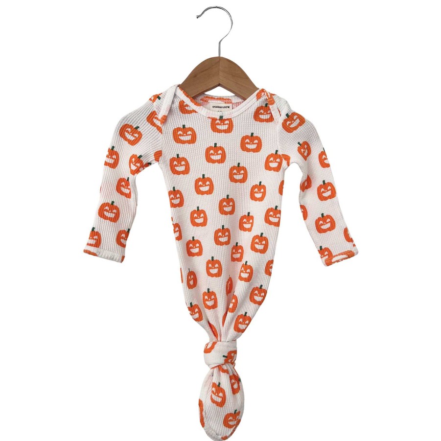 Boy SpearmintLOVE | Organic Waffle Knotted Gown, Jack-O-Lantern