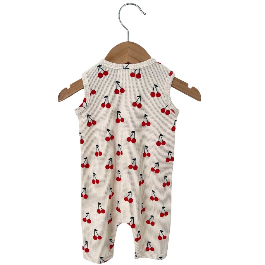 Boy SpearmintLOVE | Organic Waffle Easy Romper, Cherries