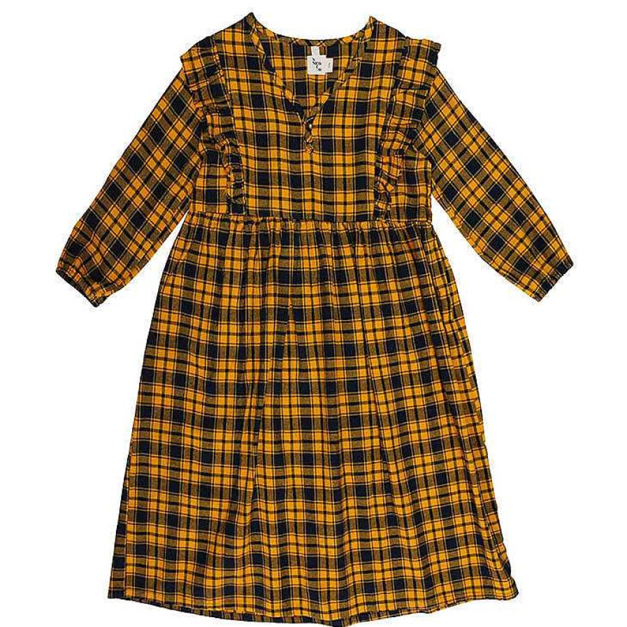 Girl Nico Nico | Mazzy Ruffle Dress, Mustard Plaid