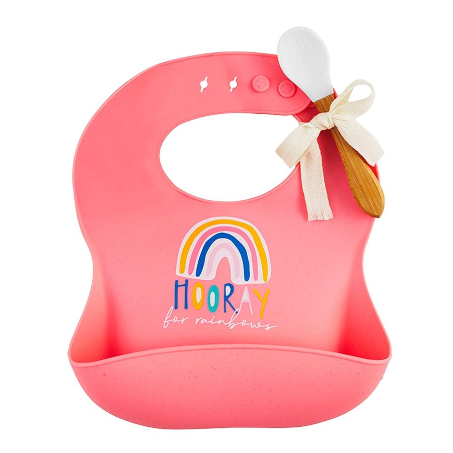 Baby Stuff Mud Pie Silicone Bibs | Silicone Bib & Spoon Set, Hooray For Rainbows