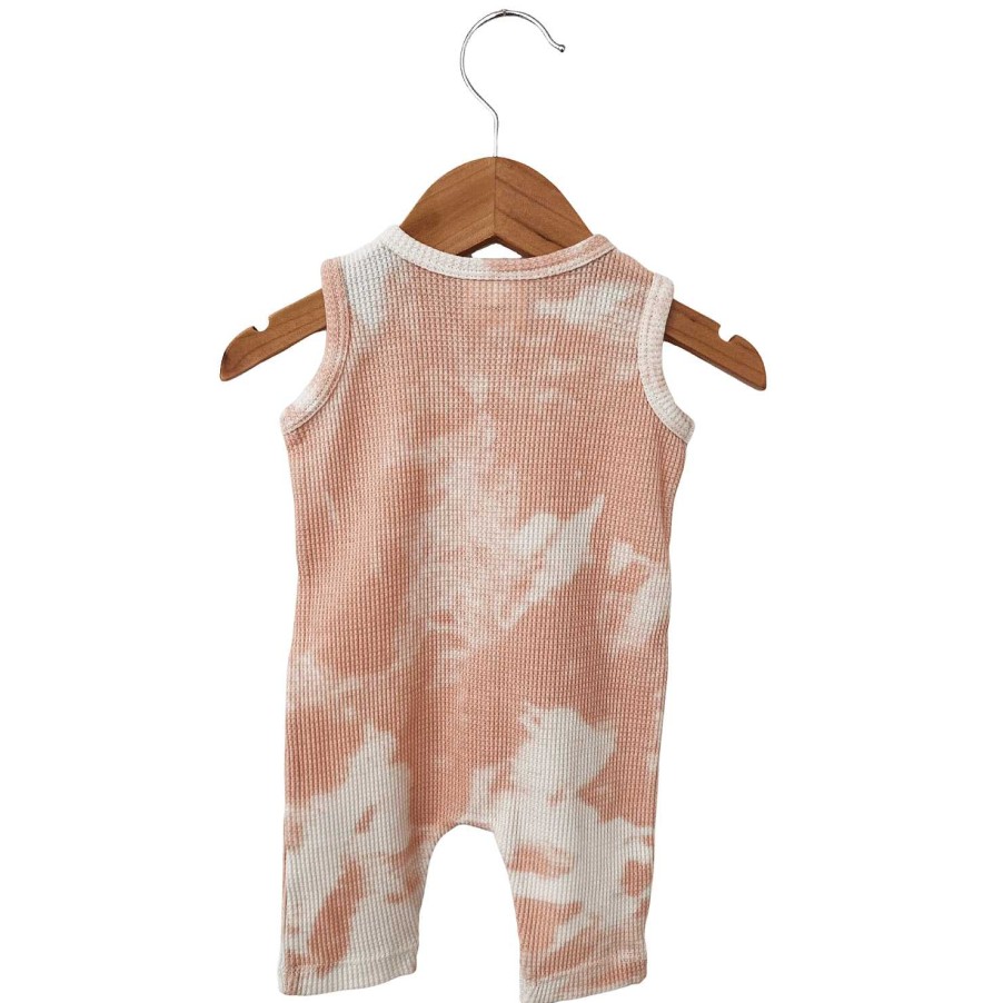 Boy SpearmintLOVE | Organic Waffle Easy Romper, Pink Lemonade Tie Dye