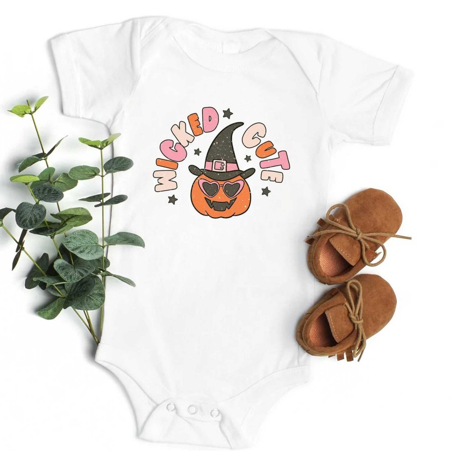 Boy The Juniper Shop | Wicked Cute Pumpkin Short Sleeve Bodysuit, White