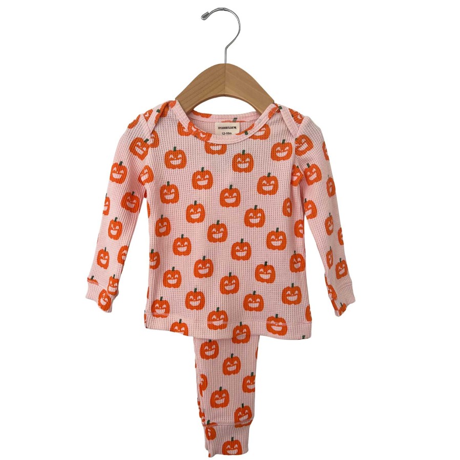 Girl SpearmintLOVE | Organic Waffle 2-Piece Set, Blush Jack-O-Lantern