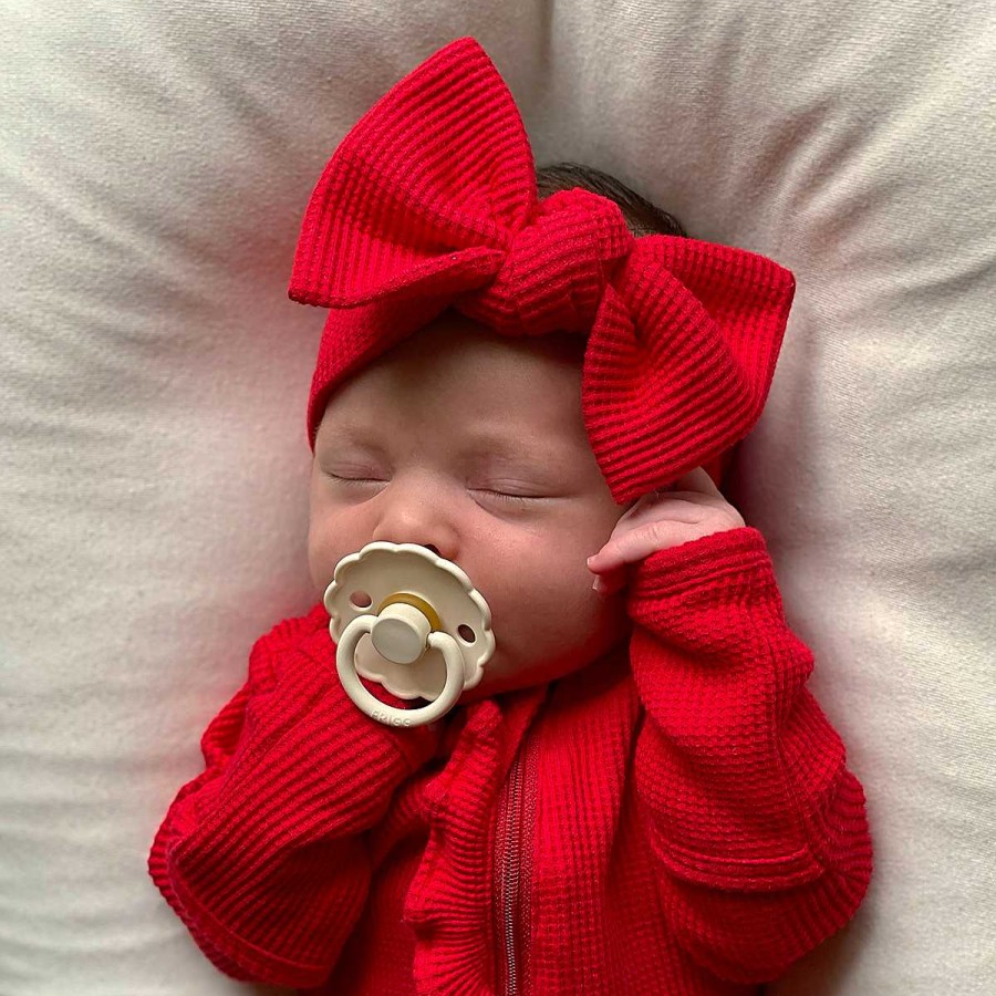 Girl SpearmintLOVE | Organic Waffle Knot Bow, Red