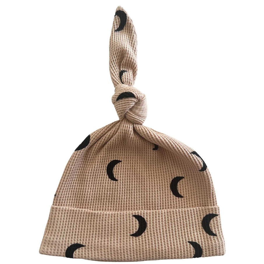 Boy SpearmintLOVE | Organic Waffle Knot Beanie, Tan/Black Moon