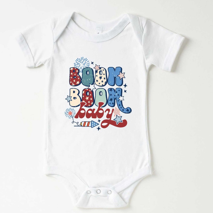 Boy The Juniper Shop | Boom Boom Baby Short Sleeve Bodysuit, White