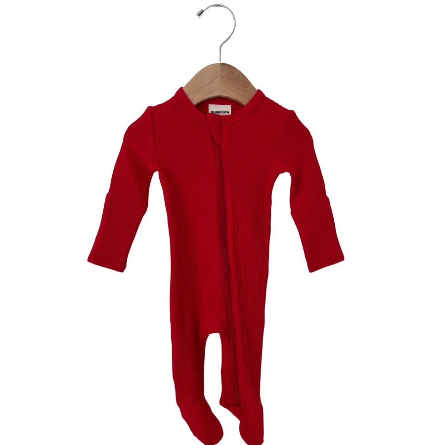 Boy SpearmintLOVE | Organic Waffle Basic Zip Footie, Red