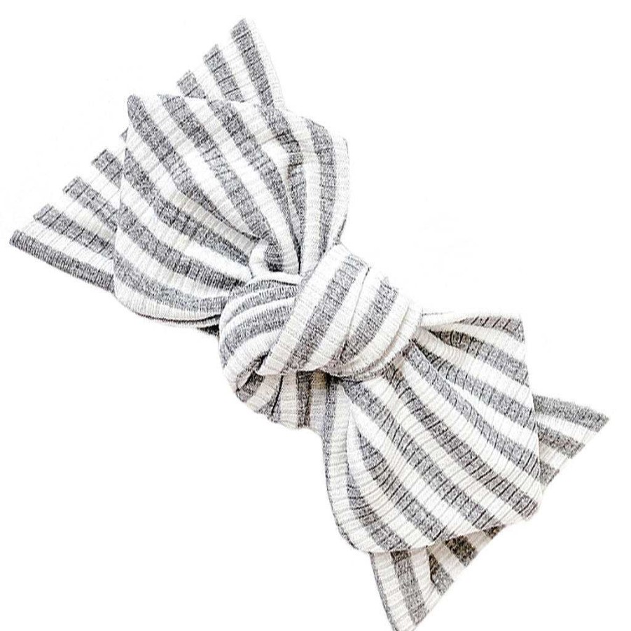 Girl Eyee Kids | Top Knot Headband, Ribbed Grey & White Stripe