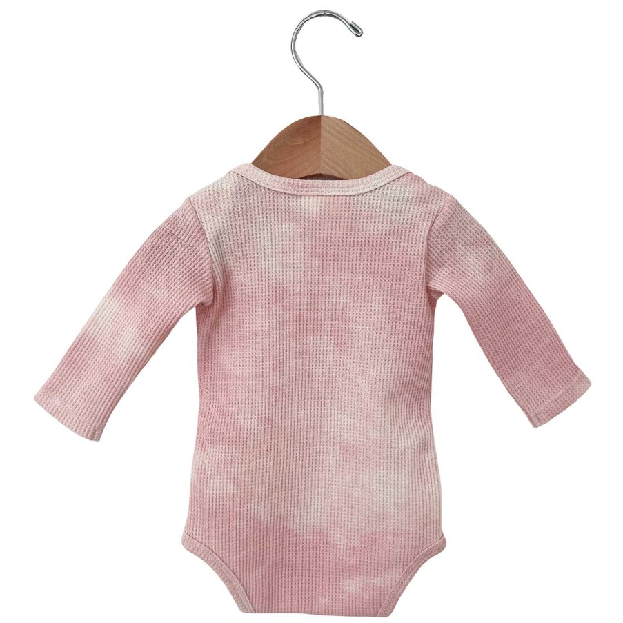 Girl SpearmintLOVE | Organic Waffle Long Sleeve Bodysuit, Ballet Pink Tie Dye