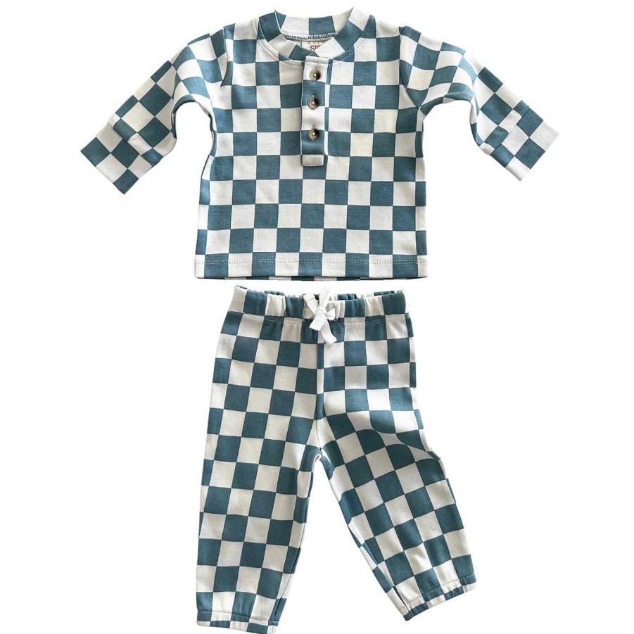 Boy SIIX Collection | Blueberry Muffin Checkerboard / Organic Wells Top + Pant Set