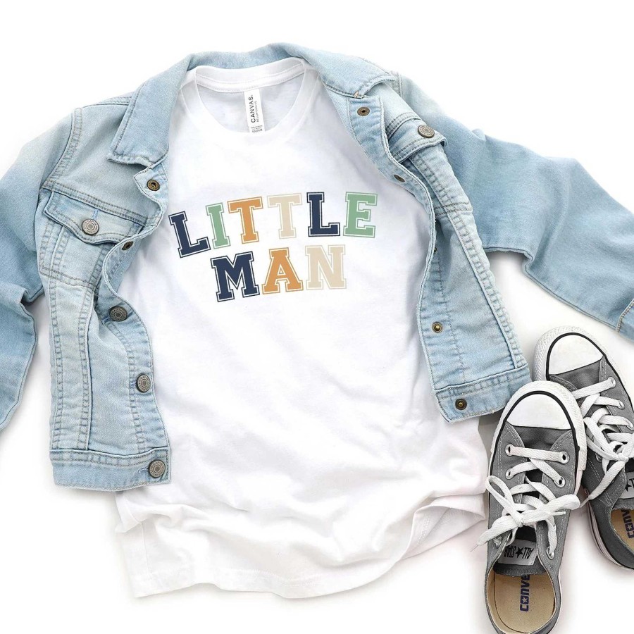 Boy Olive & Ivory | Little Man Bold Graphic Kids Tee, White